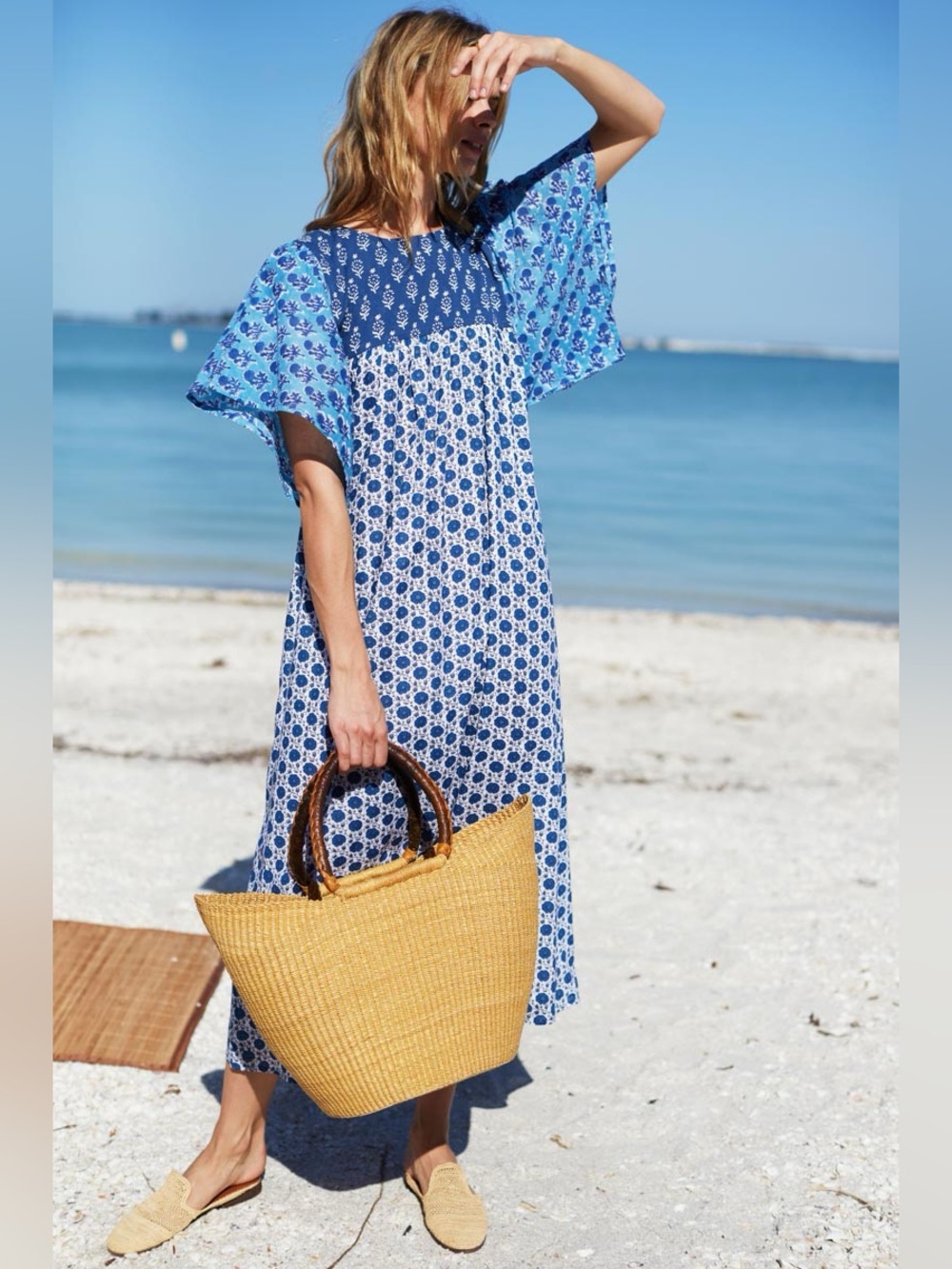 Emerson Fry NWT Basalie Midi Dress Patchwork Blue Cotton Size XS